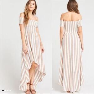 Show me your Mumu striped off shoulder willa smocked maxi dress size‎ medium